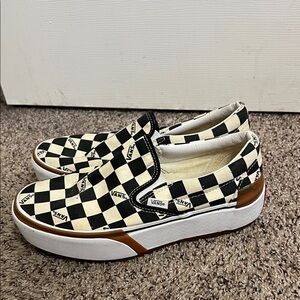 Vans Black and Cream Checkerboard Platform Sneakers